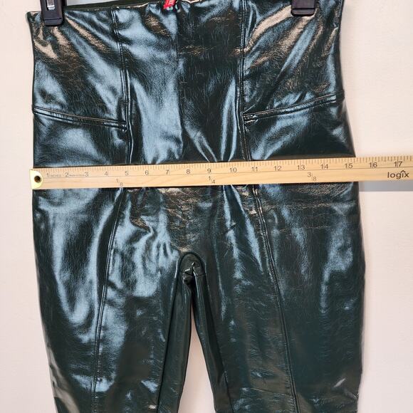 Spanx Faux Patent Leather Liquid Gloss Leggings Size M Deep Green Moto 20301R - Picture 10 of 15